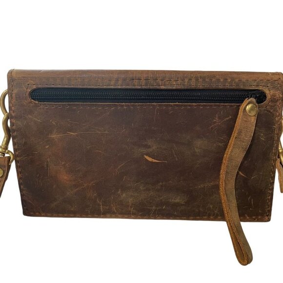 Handmade Distressed Leather Crossbody Bag Retro Rustic Academia Casual Outdoor - Picture 4 of 10
